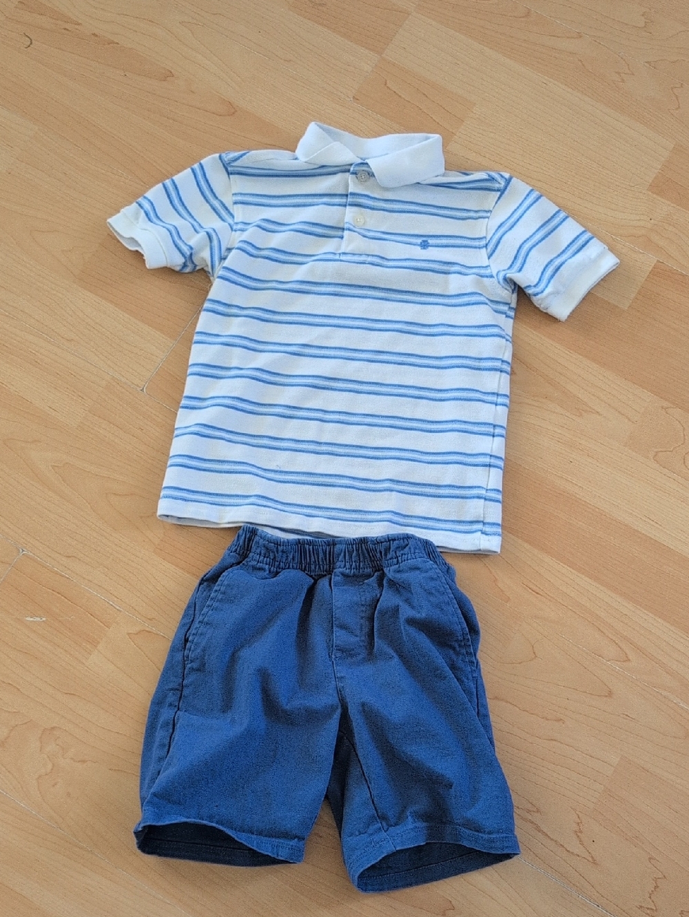 Izod White and Light Blue Striped Polo with Blue Shorts